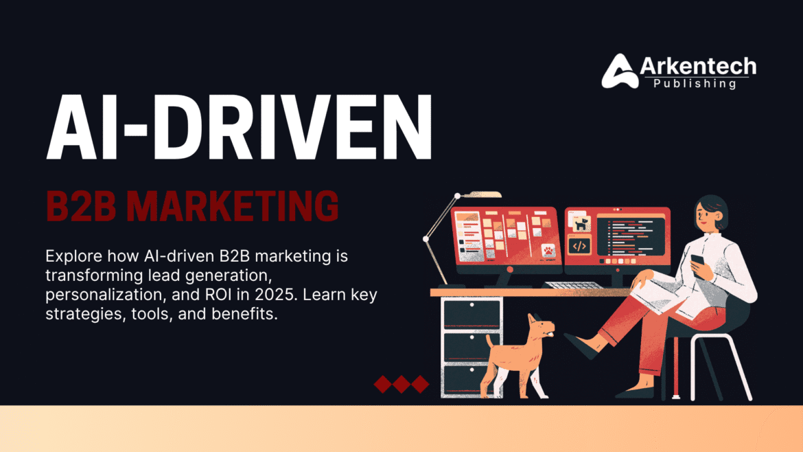 AI-driven B2B marketing strategy illustration with data and automation icons