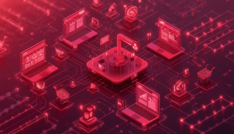 lucid-origin_A_premium_deep_crimson_and_burgundy_ecommerce_illustration_showing_an_AI-powered-0